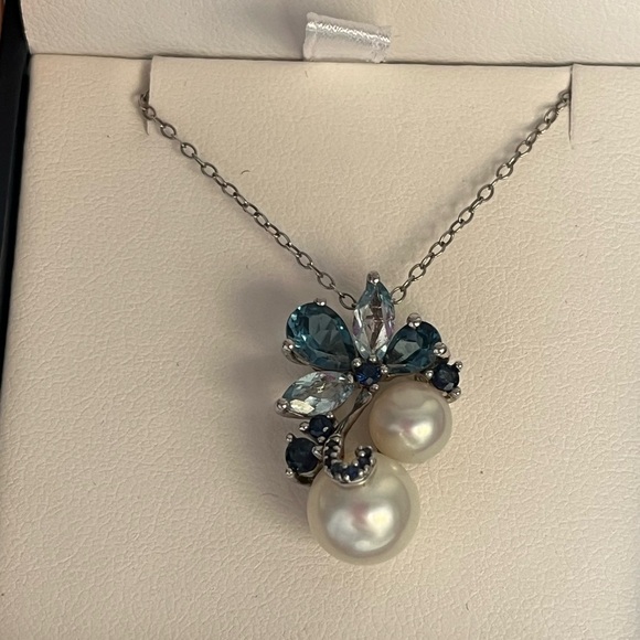 Sapphire, Topaz, Pearl Necklace. - Picture 3 of 7